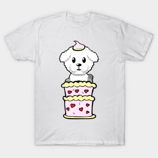 Fluffy dog Jumping out of a cake T-Shirt